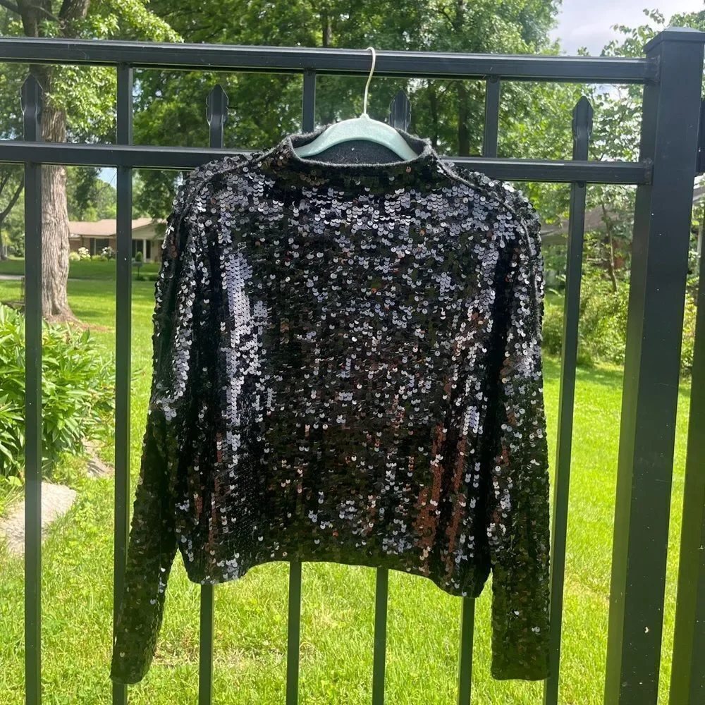 Anthropologie The Alani Cashmere Mock-Neck Sweater by Pilcro Sequin Edition NWT
